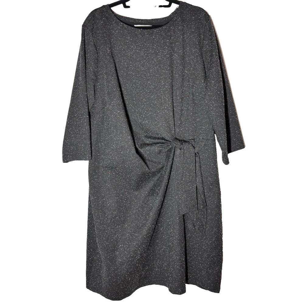 Liz Claiborne Dress Sz 3X Midi Gray White Speckle Print Career Stretch Faux Wrap